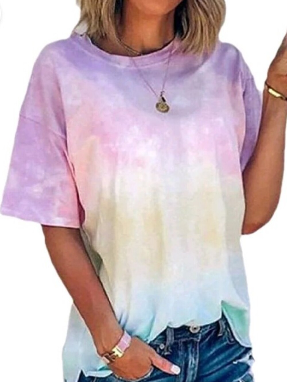 5/$20 Medium Tie-Dye Pastel Short Sleeve Women's Top